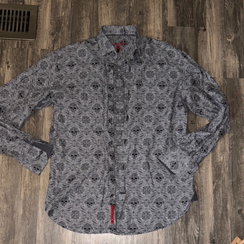 Luciano Visconti Limited Edition Mens  small Skull Paisley Collared Button Shirt